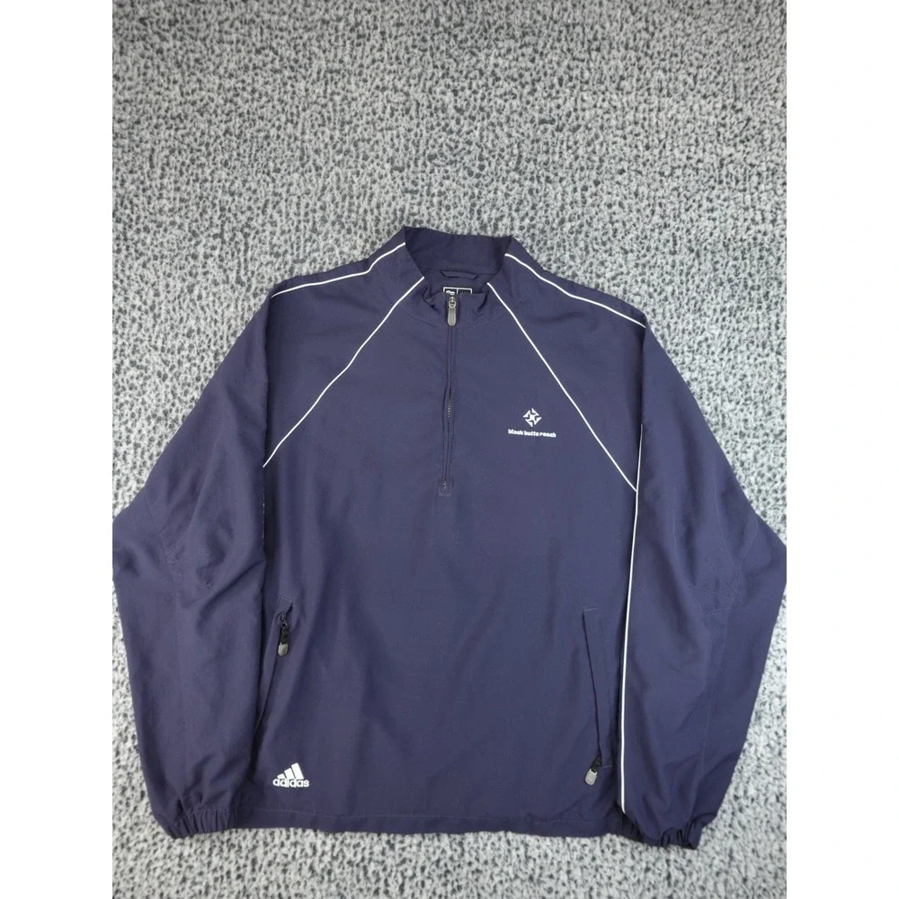 Adidas Black Butte Ranch Mens XL Navy Blue Quarter Zip Windbreaker Jacket‎